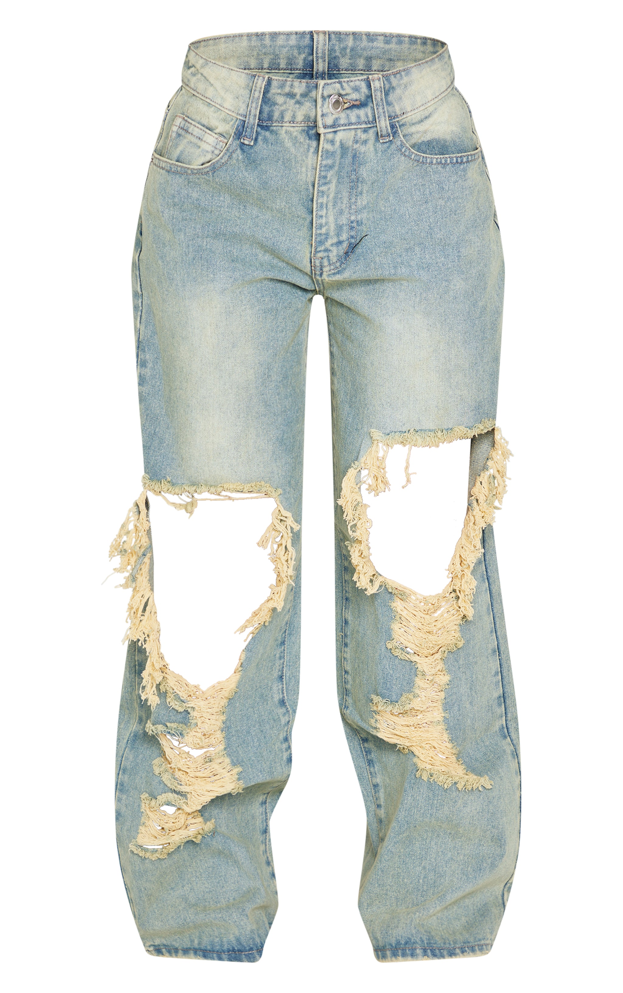 Petite Indigo Vintage Wash Extreme Rip Front Straight Leg Jeans image 5