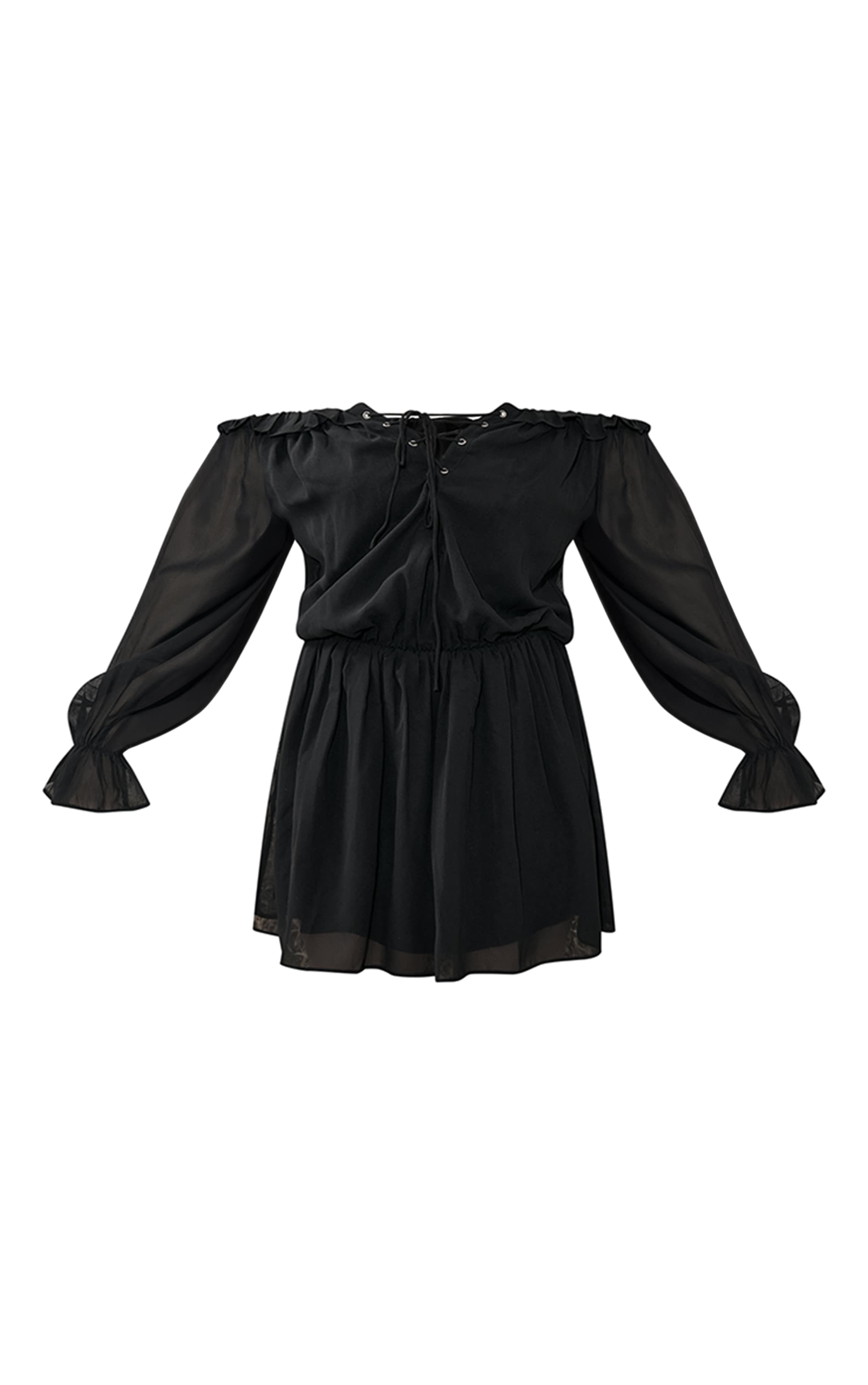 Black Chiffon Frill Bardot Shift Dress