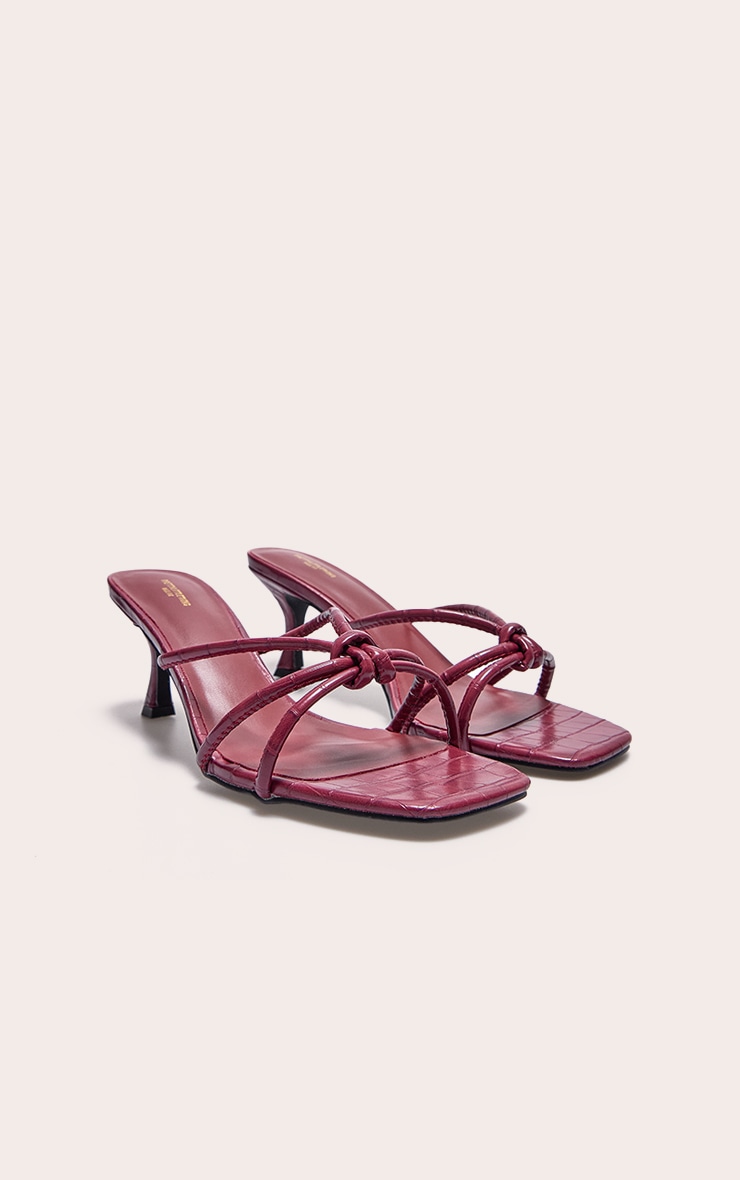 Burgundy Wide Fit Croc Pu Square Toe Knotted Heeled Mules image 2