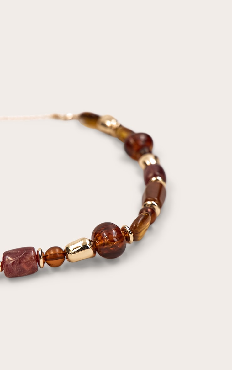 Collier à multiple perles épaisses marron image 3