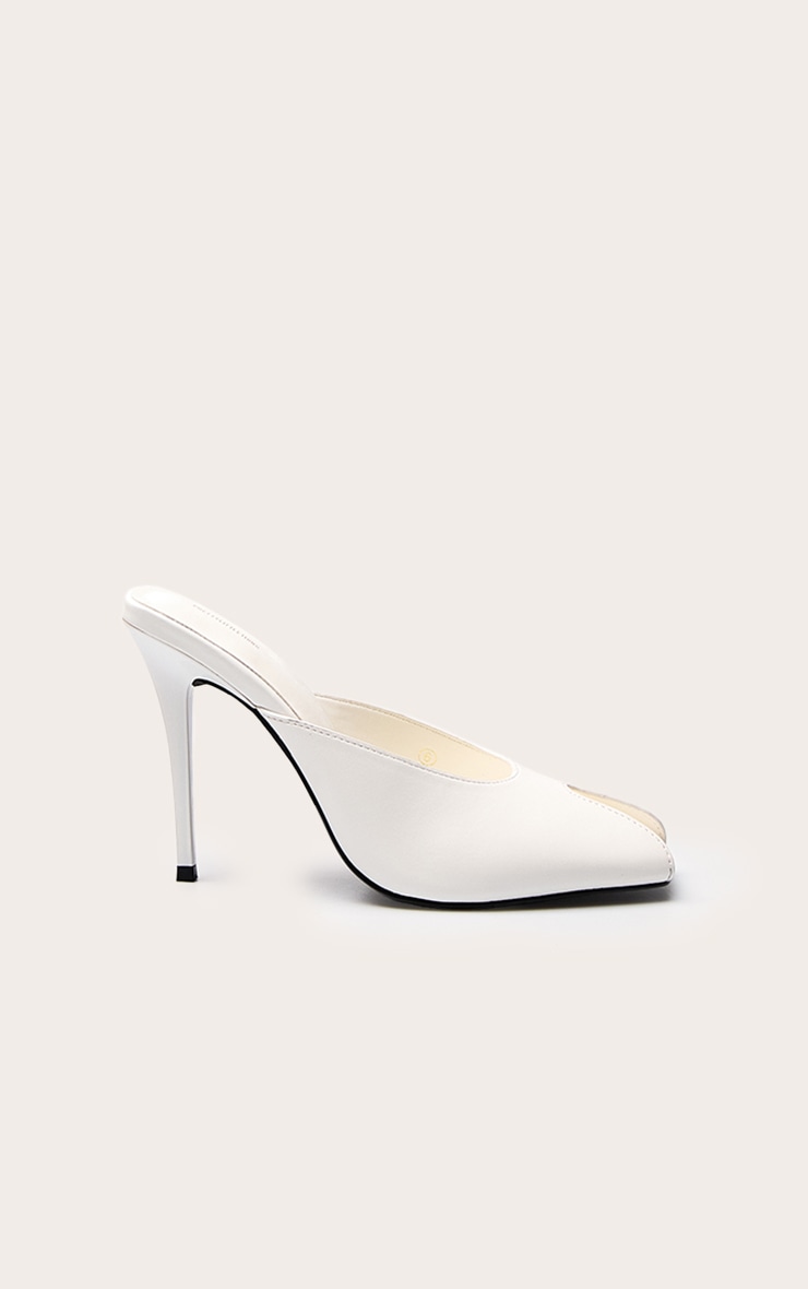 Cream PU Peep Toe High Heeled Mules image 2