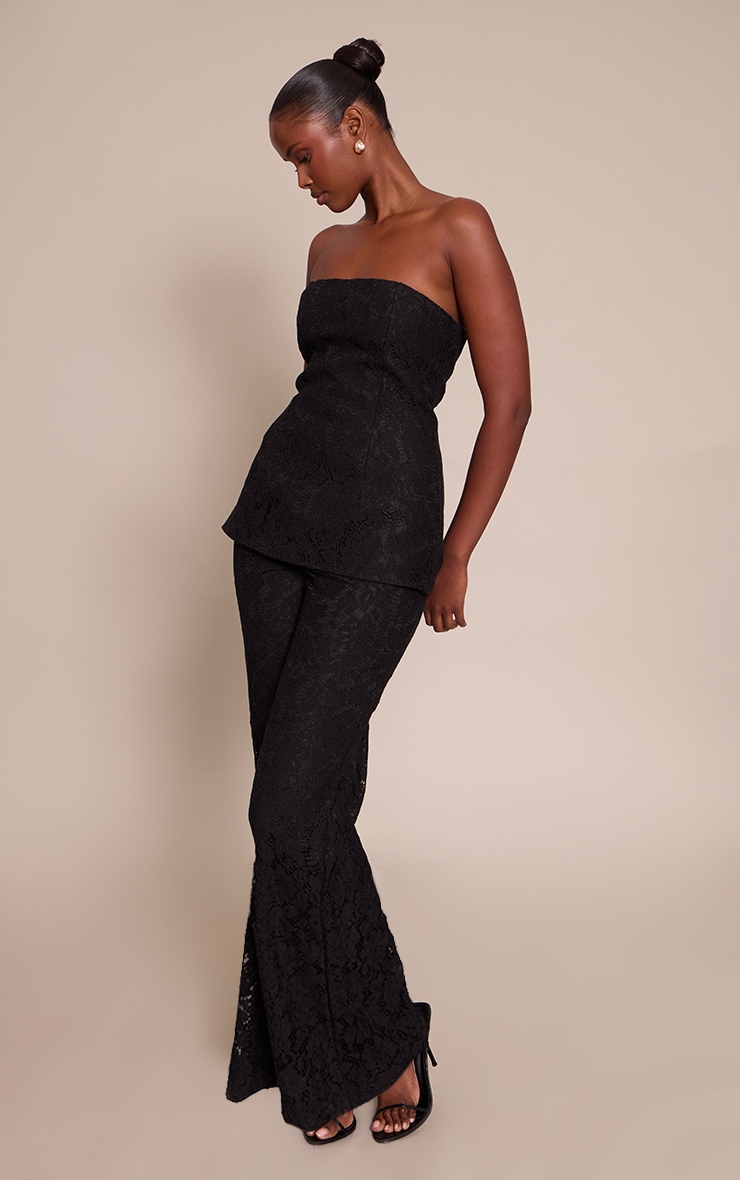 Black Lace Bandeau Overlay Straight Leg Jumpsuit image 3