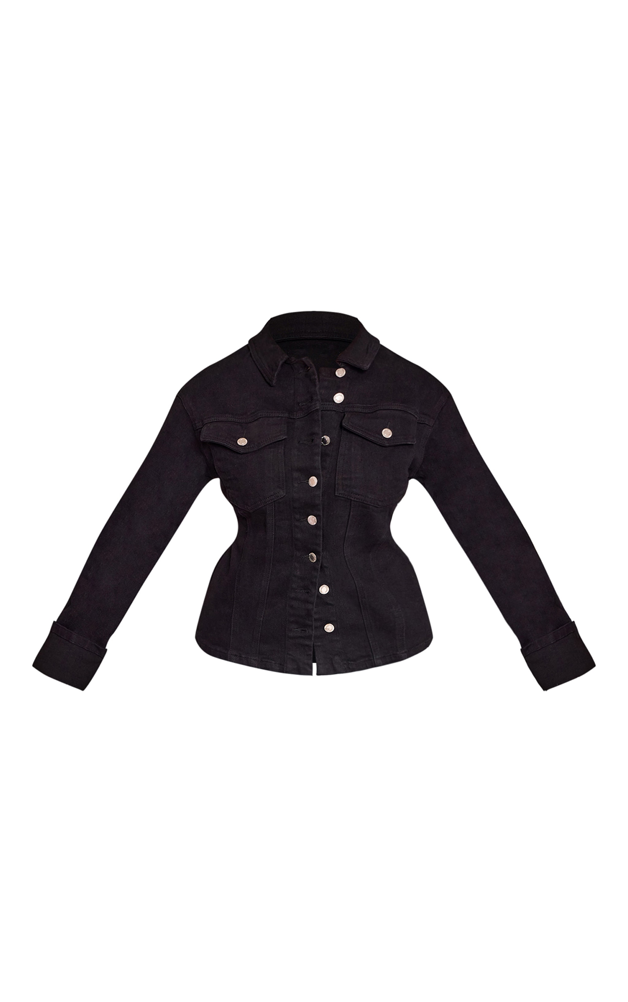 Shape black Stretch Denim Turn Up Sleeve Adjustable Back Jacket image 5