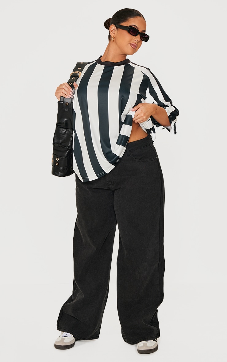 Plus Black Striped Oversized Football T-shirt image 3