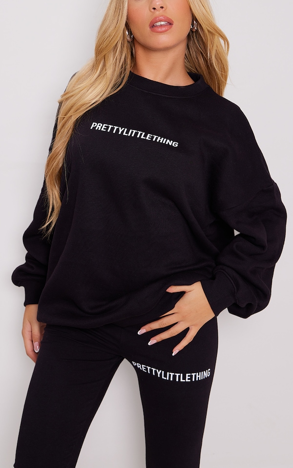 PRETTYLITTLETHING Black Logo Oversized Sweatshirt image 4