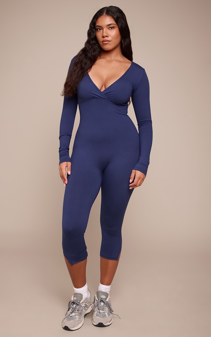 Shape Navy Sculpt Long sleeve wrap V neck Capri Jumpsuit image 1