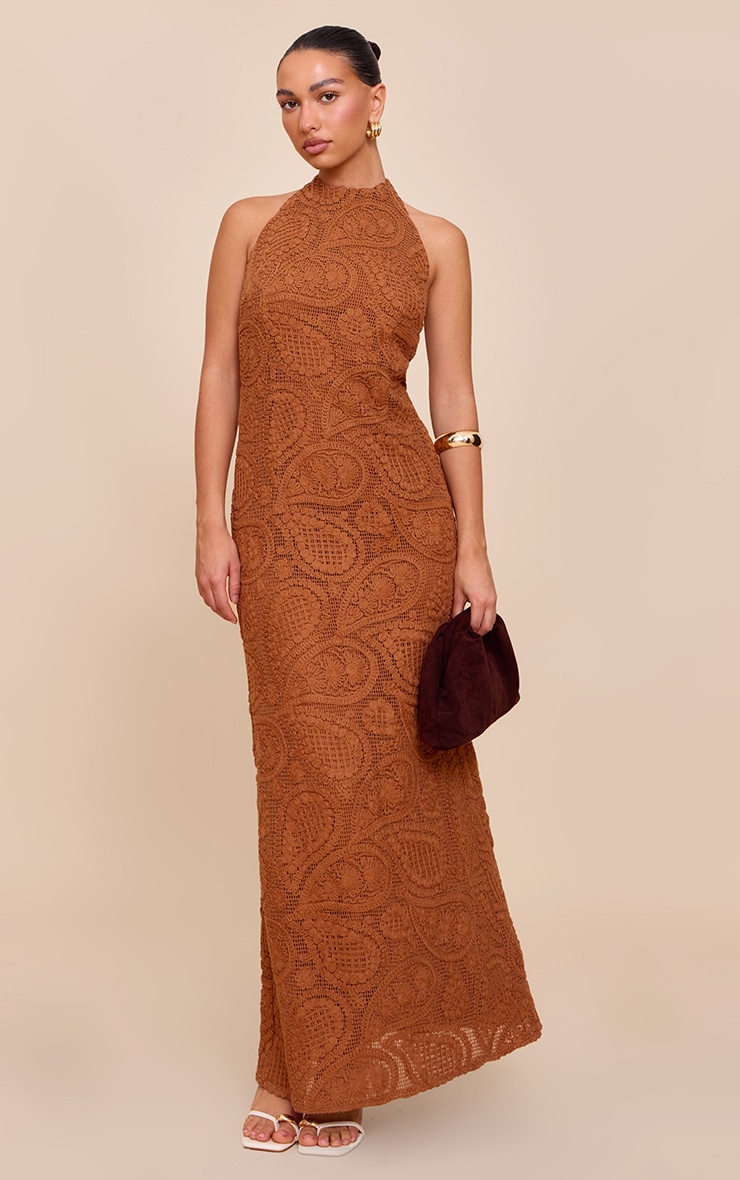 Chocolate Textured Strappy Low Back Maxi Dress image 1