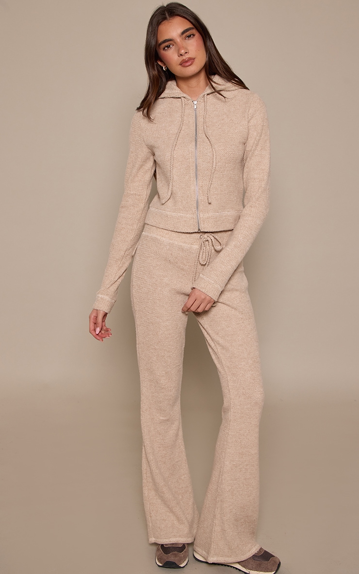 Natural Brushed Waffle Rib Skinny Flare Trousers image 1