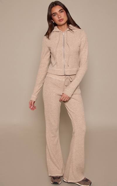 Natural Brushed Waffle Rib Skinny Flare Trousers