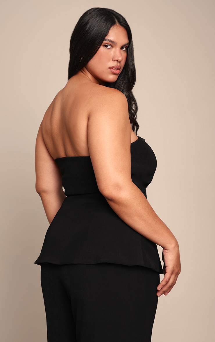 Plus Black Woven Bandeau Tie Waist Top image 2