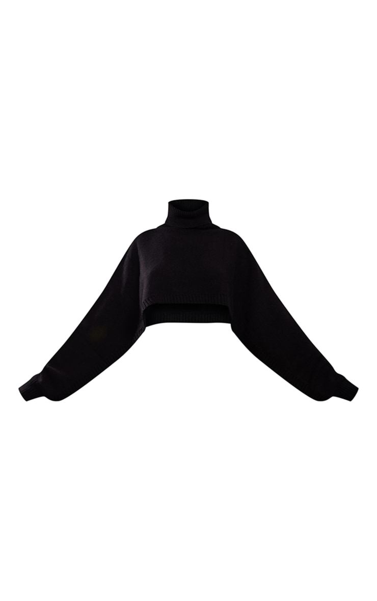 Black Chunky Roll Neck Cross Over Knit Jumper image 5