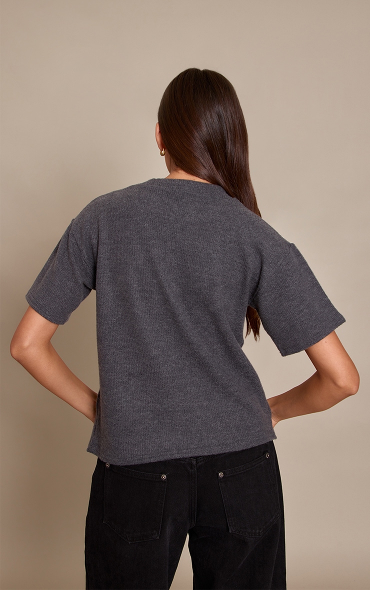 Charcoal Wool Rib Loose Fitted T Shirt  image 2