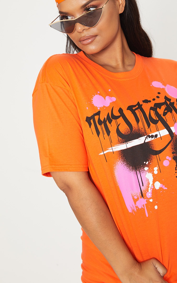 Plus Neon Orange Try Graphic T-Shirt image 5