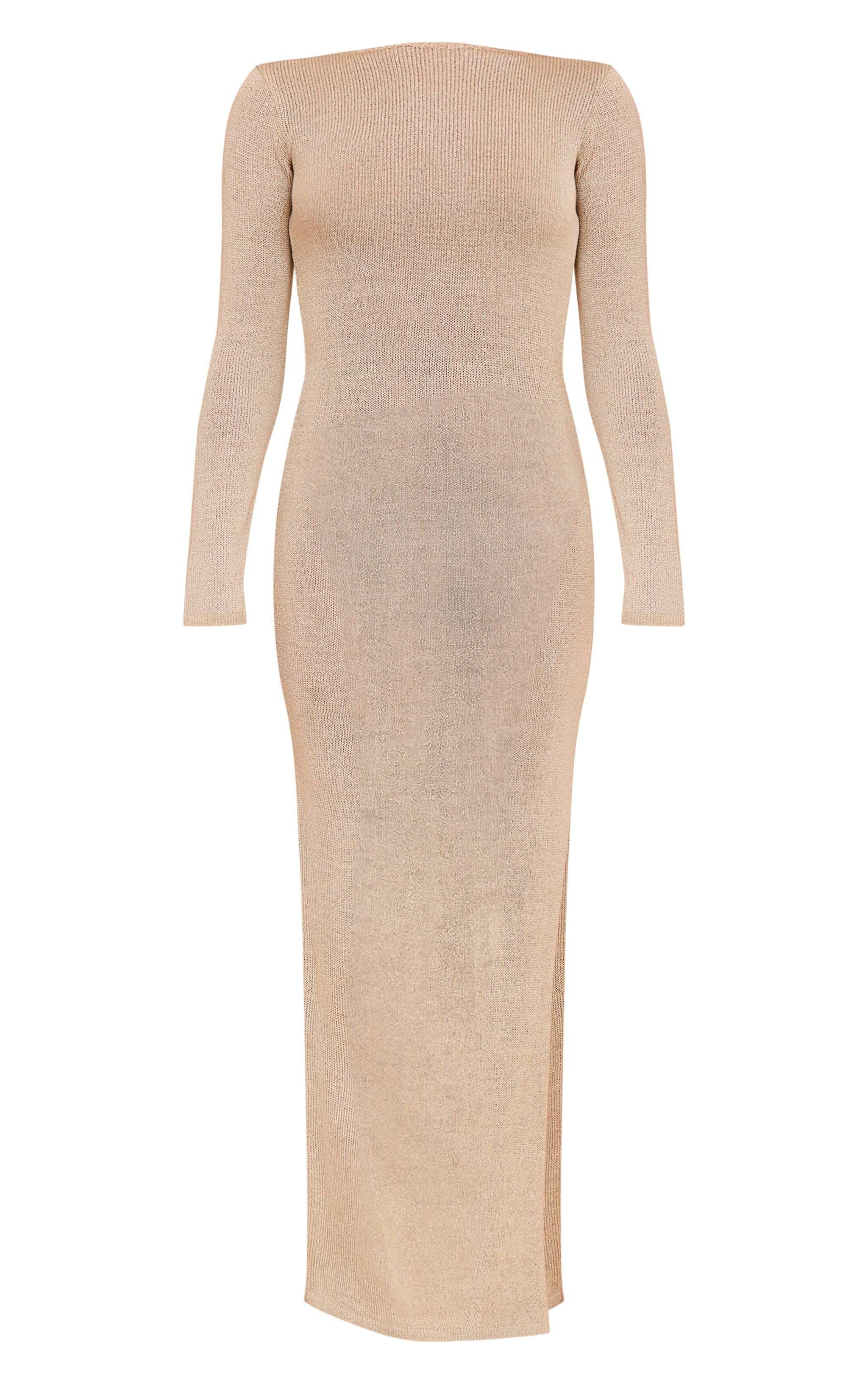 Petite Robe longue en maille tricot champagne à dos ouvert noué et manches longues image 5
