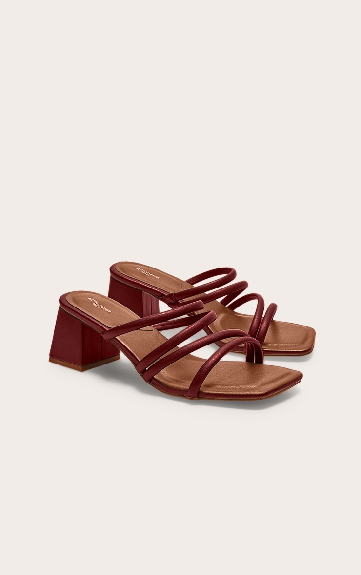 Burgundy Pu Square Toe Strappy Block Heel Mules image 2