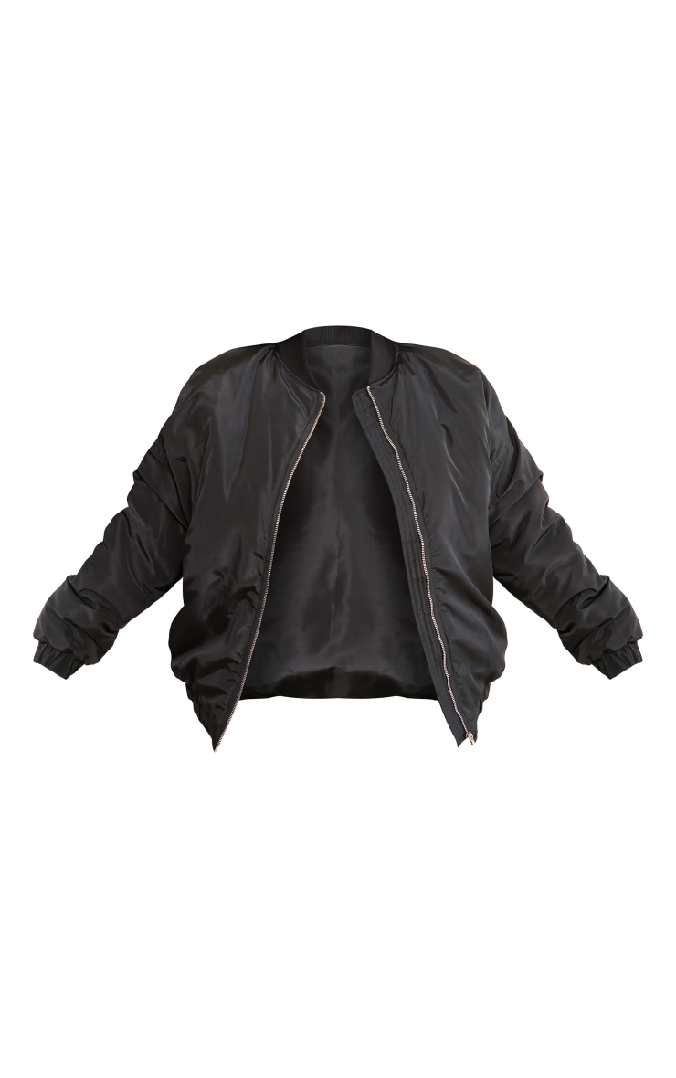 Plus Black Ribbed Neck Bomber Jacket image 5