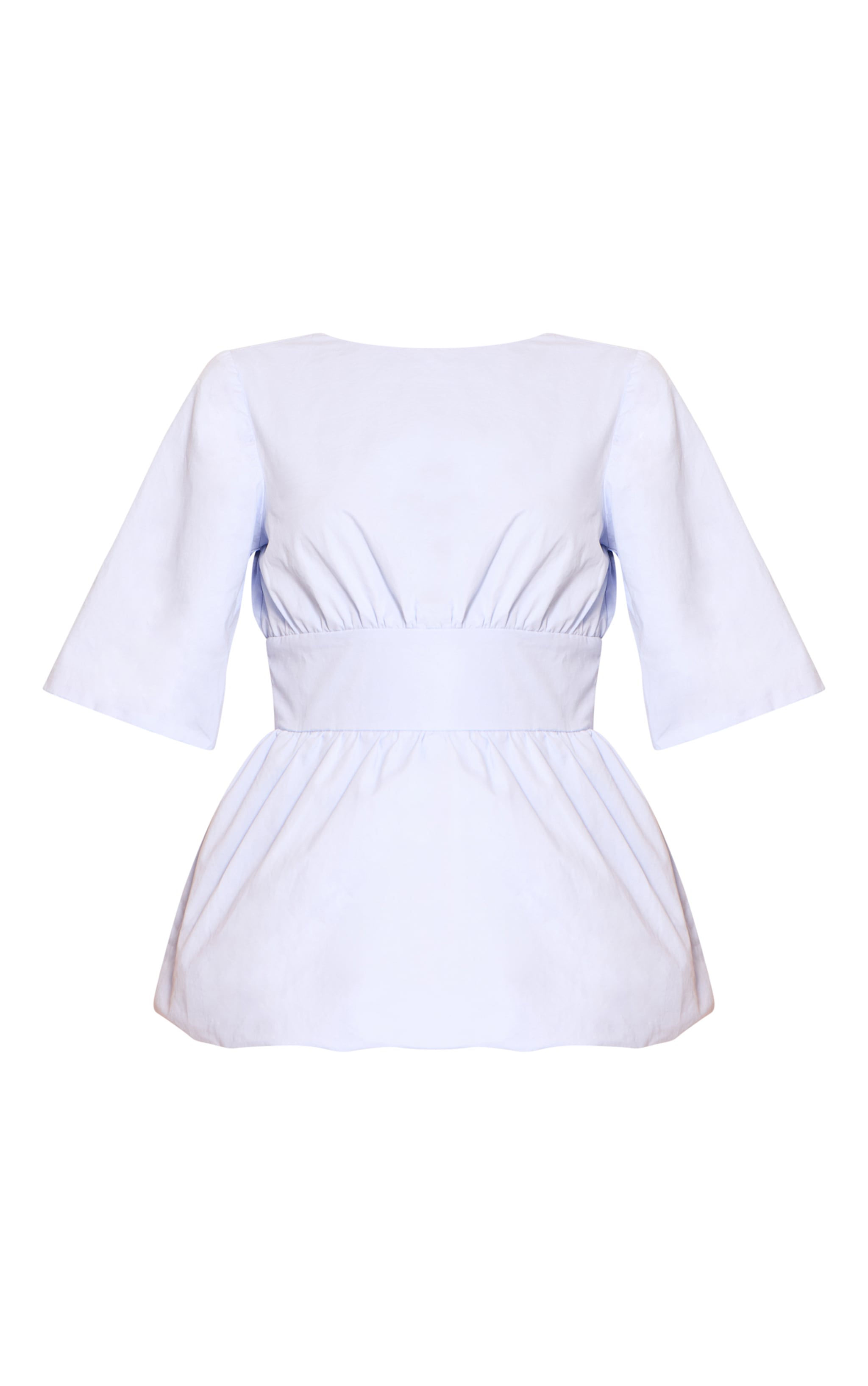 Sky Blue Cotton Short Sleeve Tie Back Blouse image 5