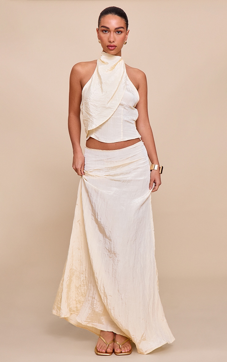 Butter Yellow Textured Woven Halterneck Top image 3