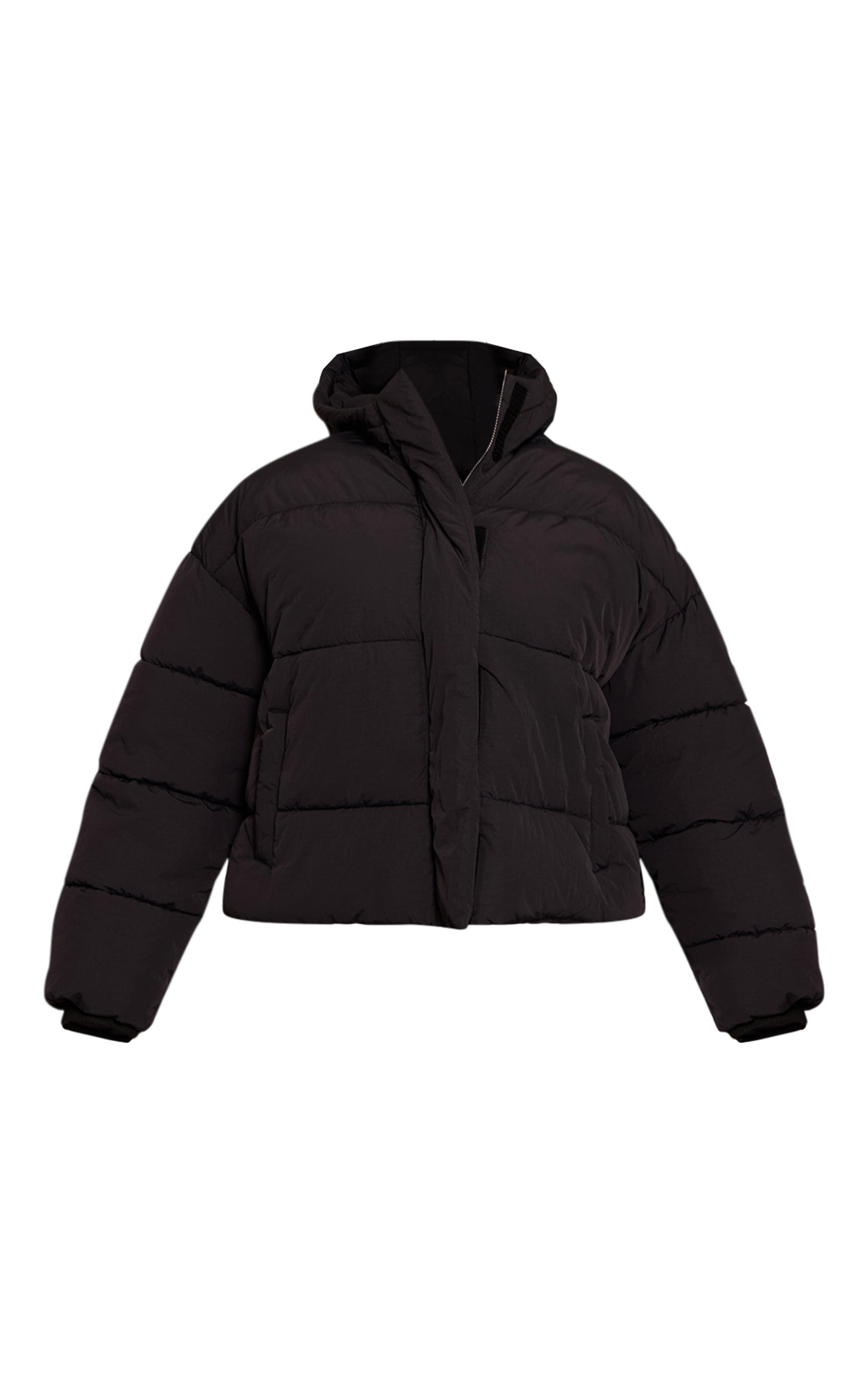 Plus Cropped Black Drawstring Puffer Jacket image 5