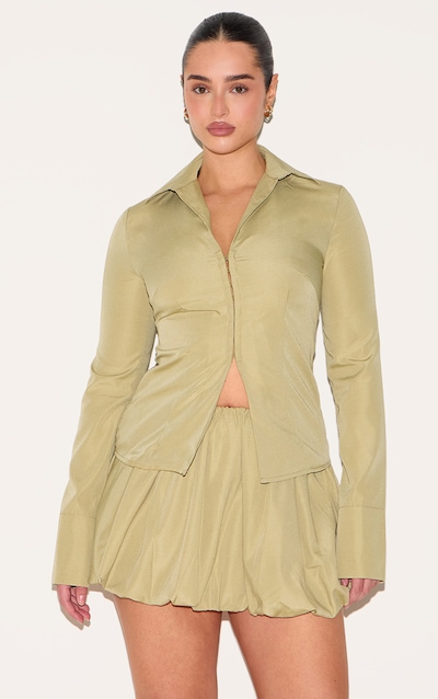 Shape Olive Hook & Eye Split Front Cinched Shirt