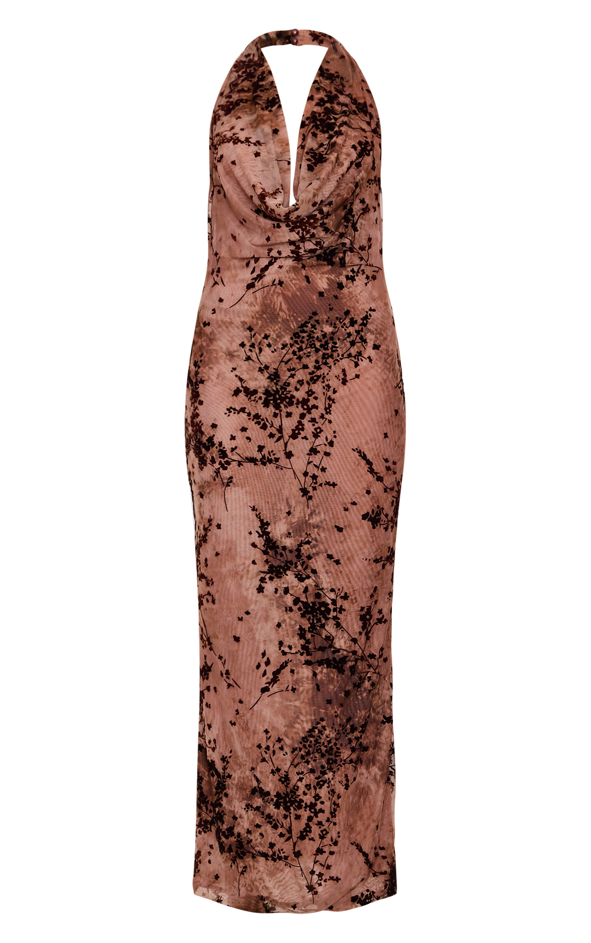 Brown Devore Cowl Neck Maxi Dress image 5