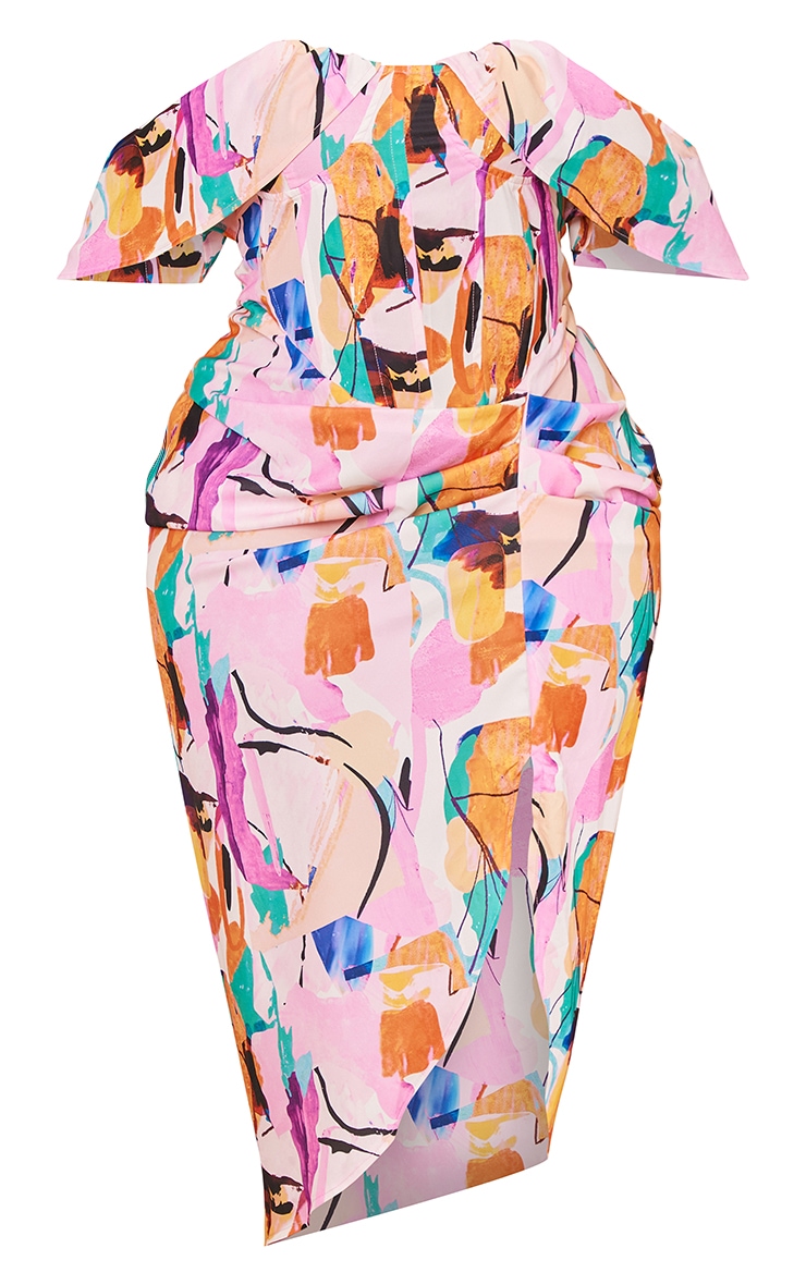 Plus Multi Bardot Ruched Side Midi Dress image 5