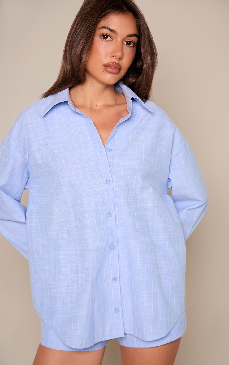 Blue Striped Linen Long Sleeve Shirt