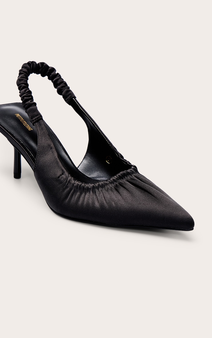 Black Satin Ruched Low Heel Sling Back Court Shoe image 5
