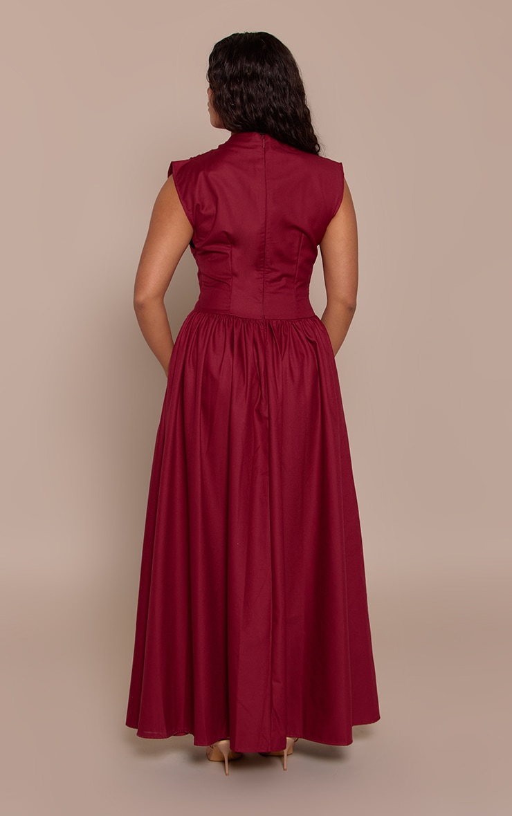 Shape Burgundy Woven High Neck Corseted Maxi Shift Dress image 2