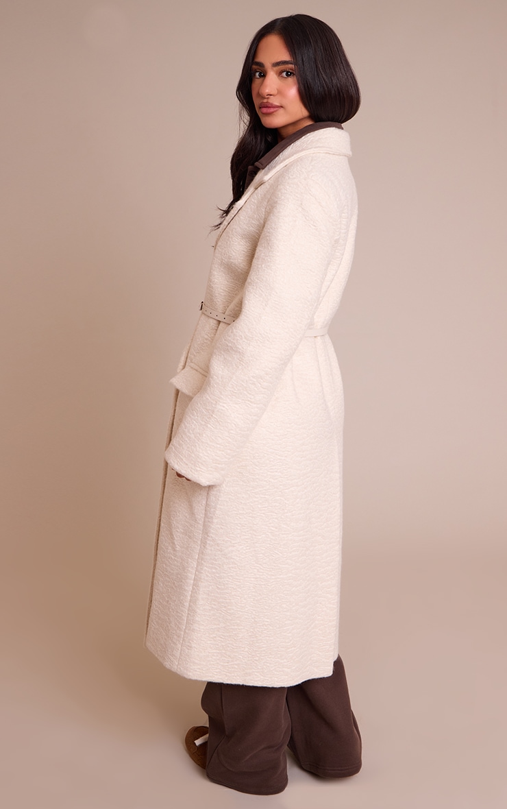 Petite Cream Belted Wool Look Maxi Coat image 2