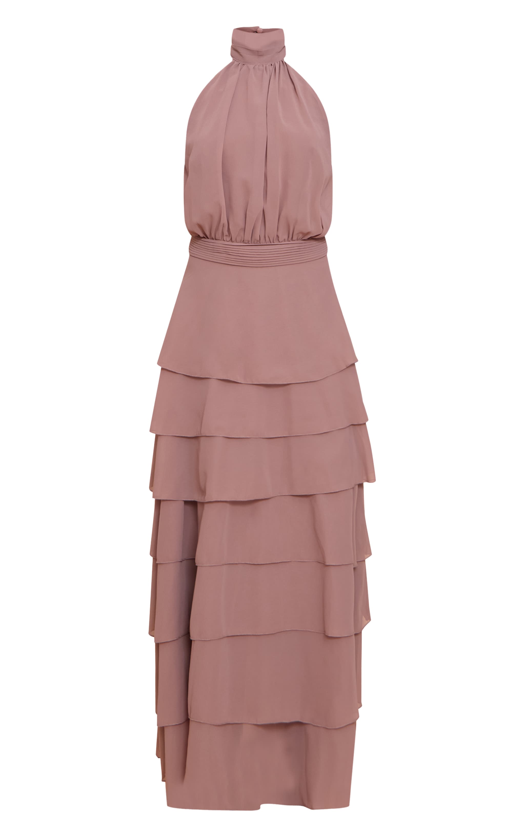 Robe longue en mousseline de soie taupe à étages image 5