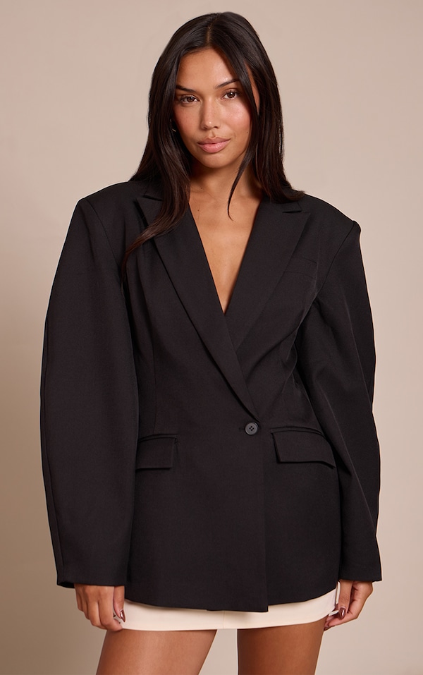 Black Asymmetric Detail Cocoon Sleeve Blazer