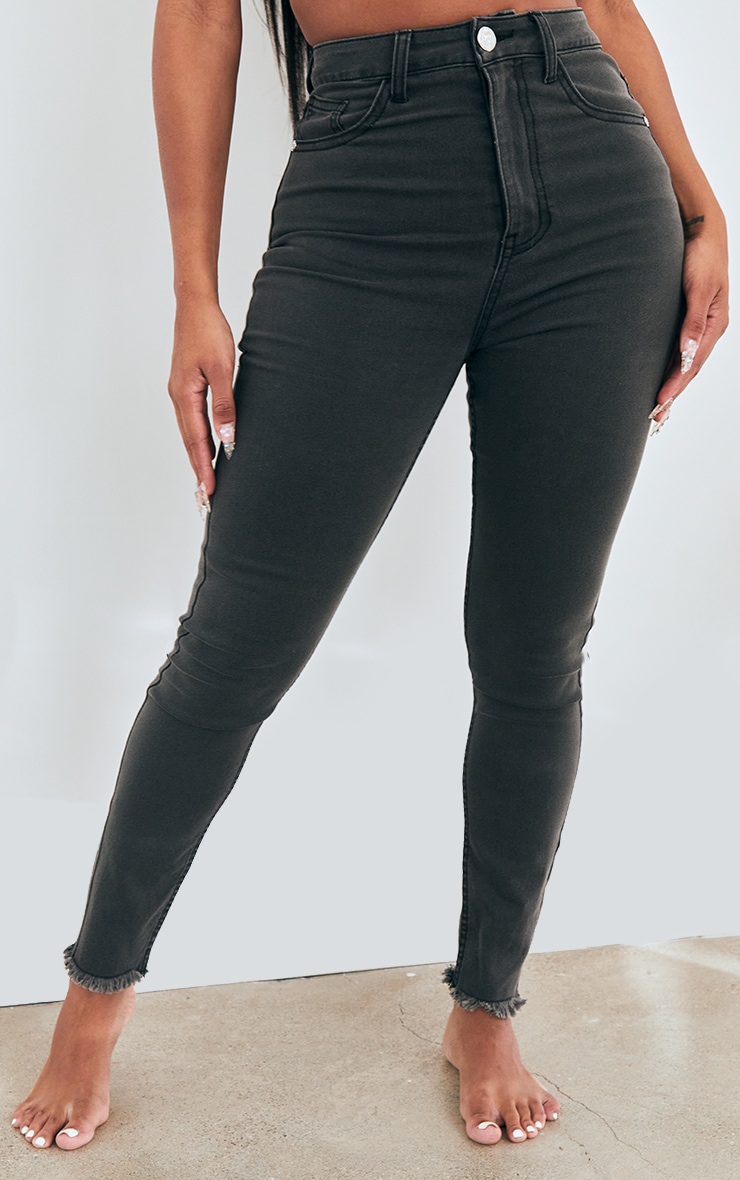 PRETTYLITTLETHING Shape Charcoal High Waist Fray Hem Skinny Jeans image 2