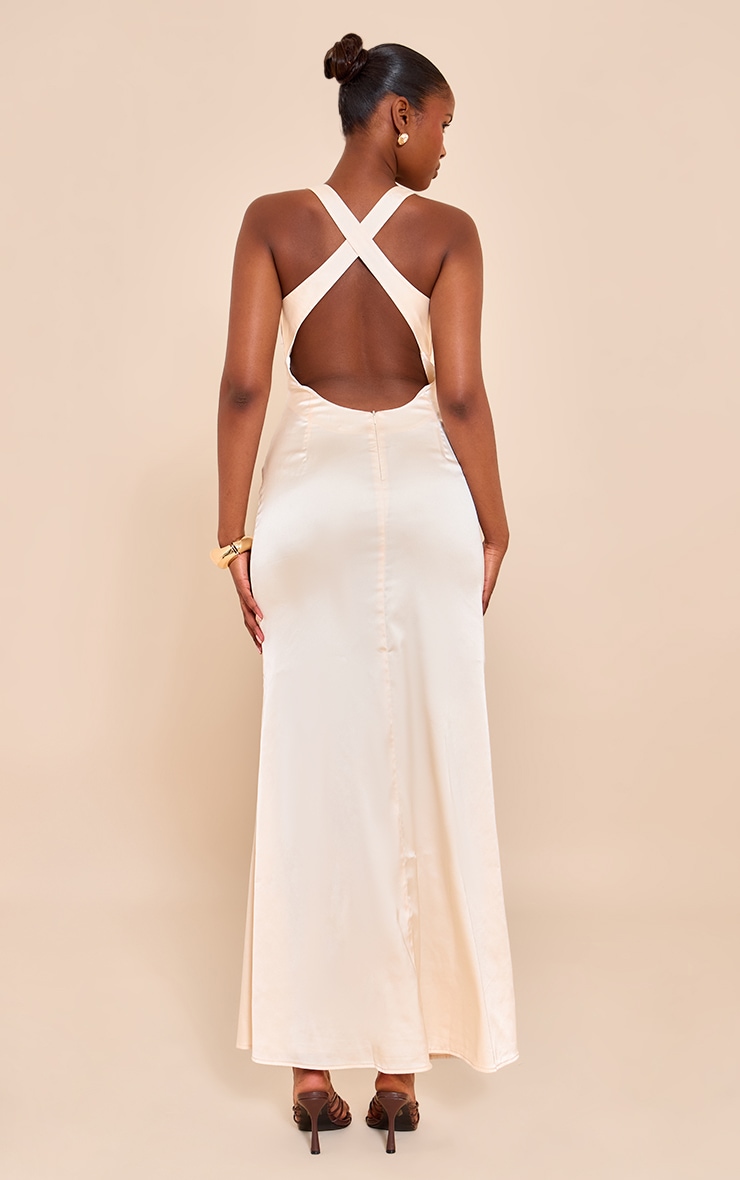 Natural Satin Cross Back Midaxi Dress image 2