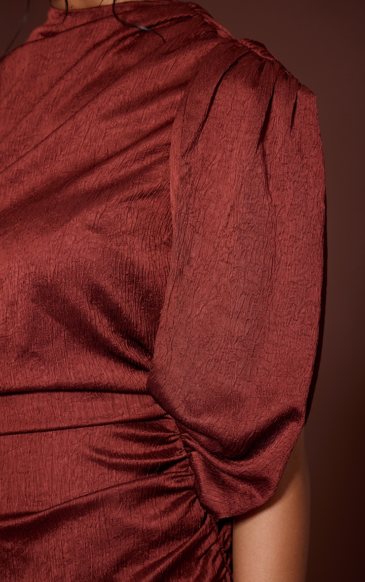 Rust Textured Draped Mini Dress image 4