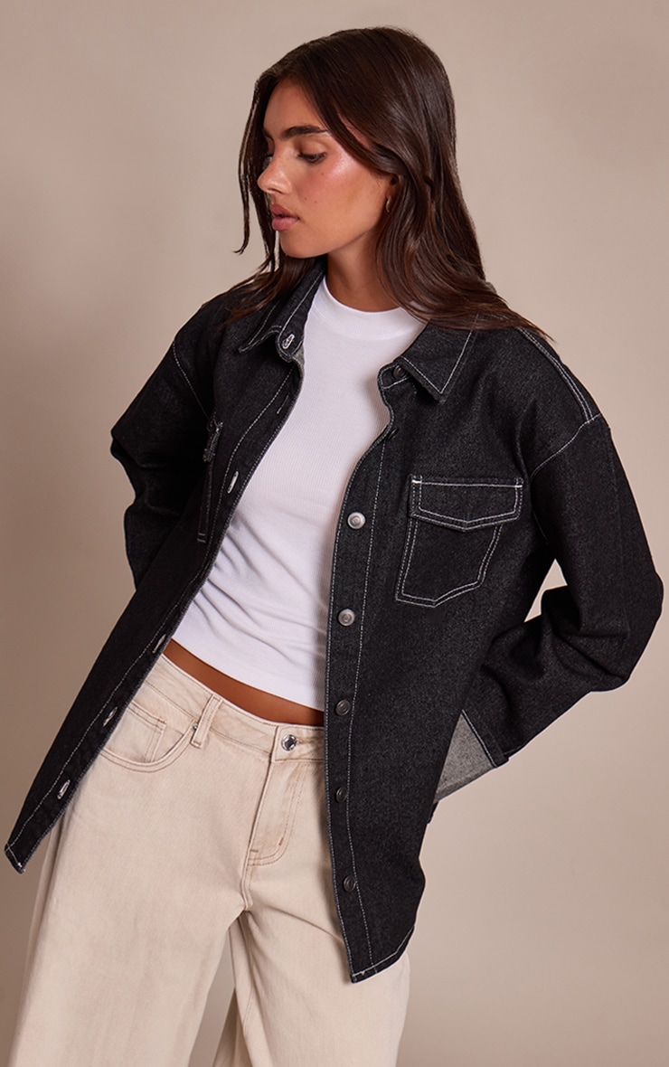 Raw Indigo Turn Up Cuff Oversized Denim Shirt image 1