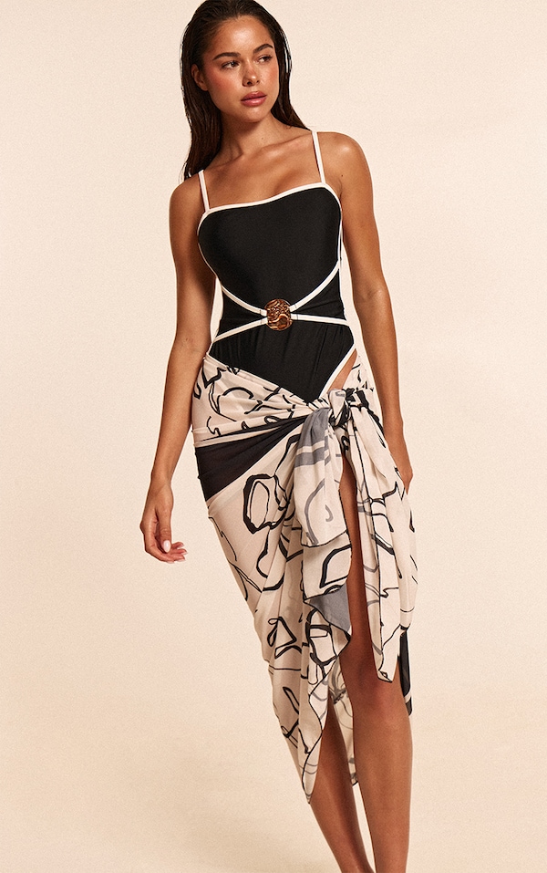 Monochrome Printed Chiffon Rectangle Sarong