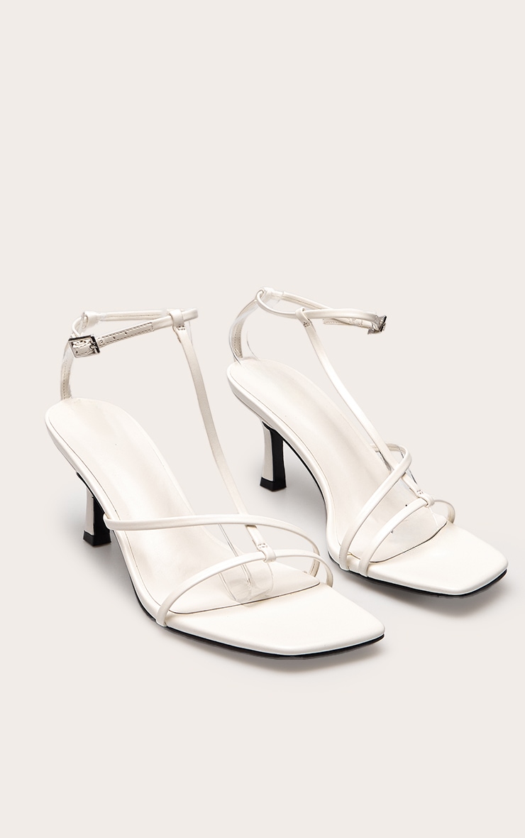 White PU Caged Heeled Sandal image 3