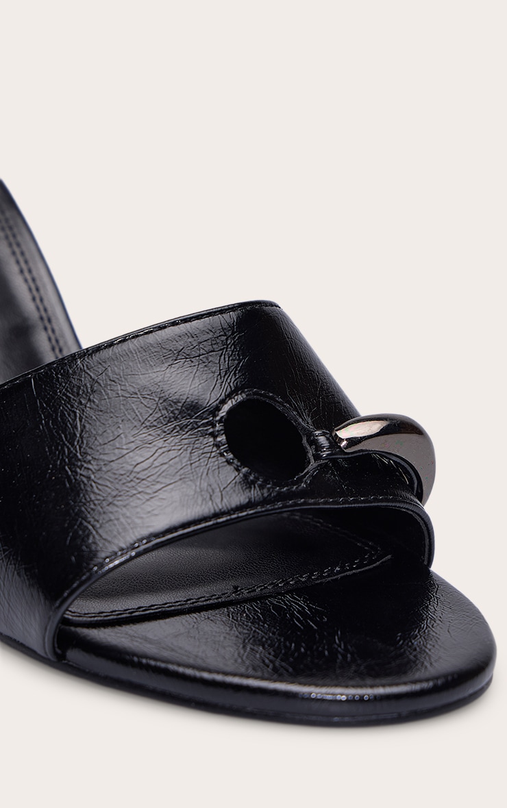 Black Faux Leather Toe Ring Kitten Heel Mule image 5