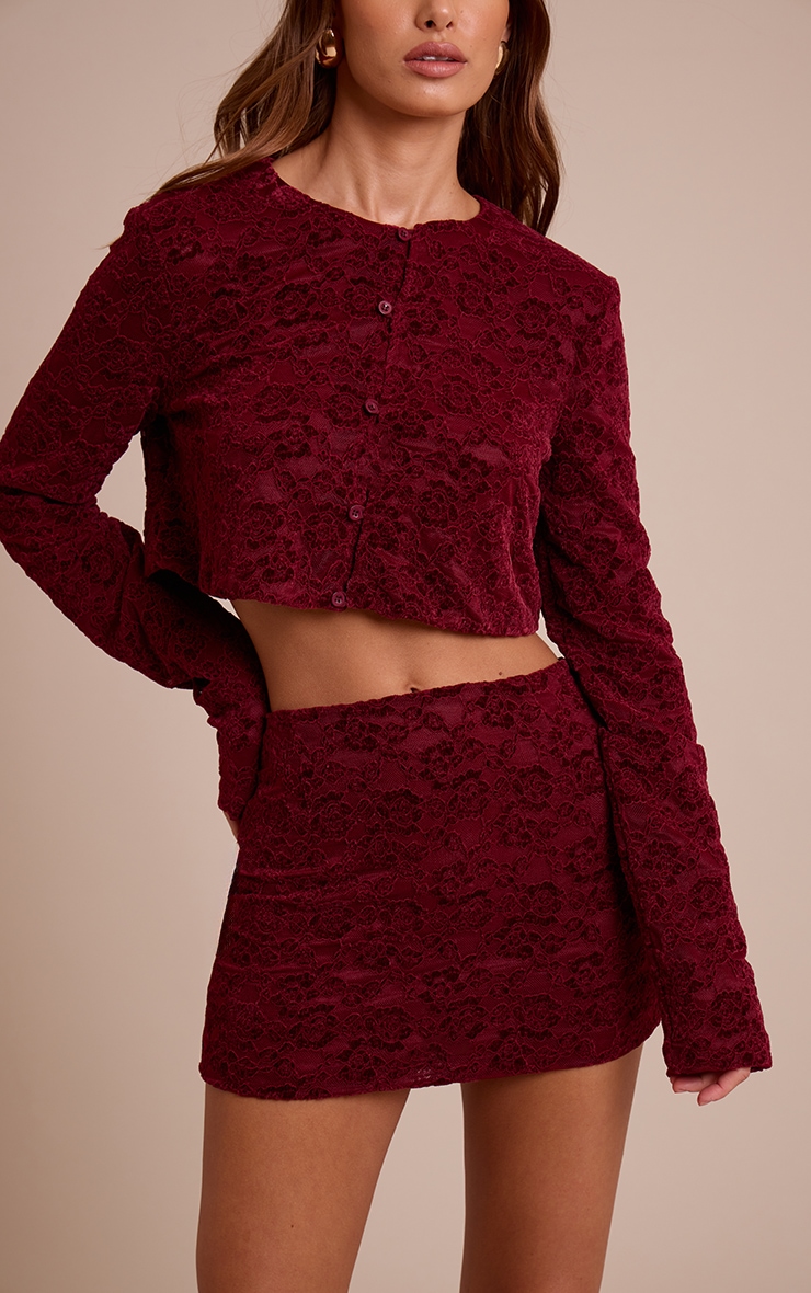 Dark Wine Lace Mid Rise Mini Skirt  image 2