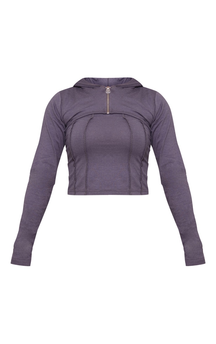 Charcoal Cotton Seam Detail Bandeau With Hooded Shrug image 5