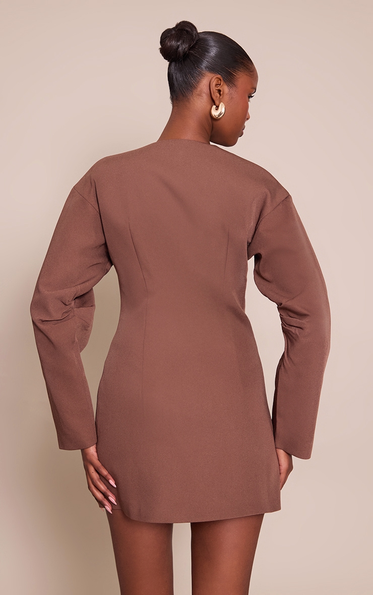 Tan Woven Balloon Sleeve Blazer Dress image 2