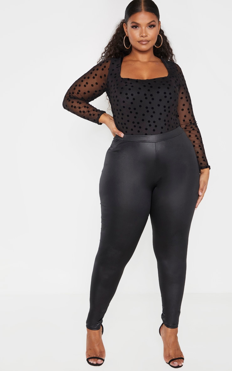 Plus Black Pu Fitted Legging Plus Size PrettyLittleThing USA