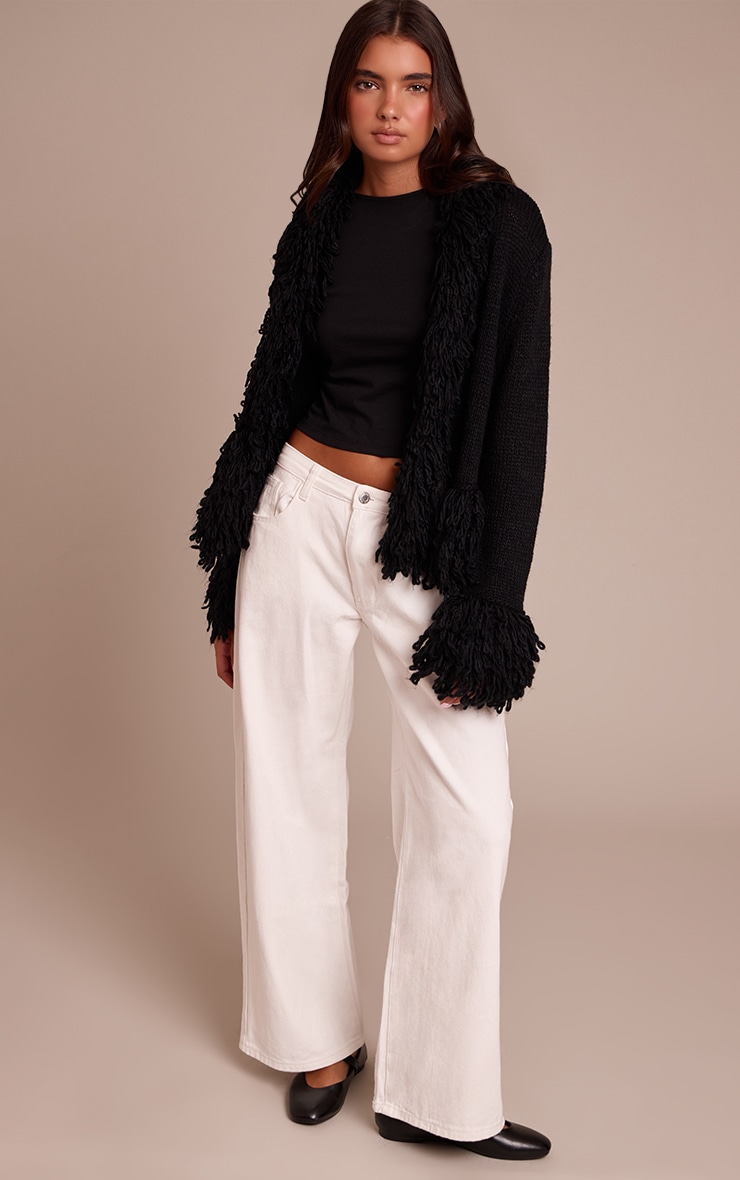 Cardigan en maille tricot noire à bordures bouclées image 3
