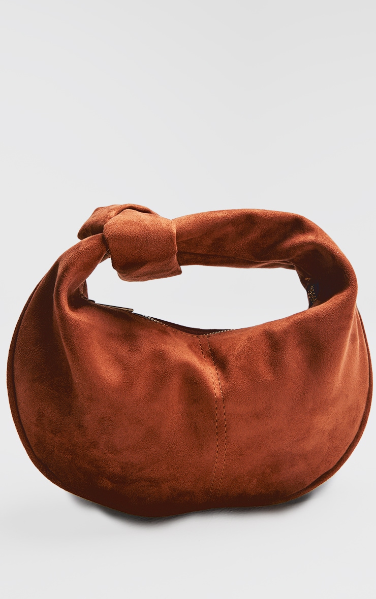 Tan Faux Suede Knot Handle Shoulder Bag image 4