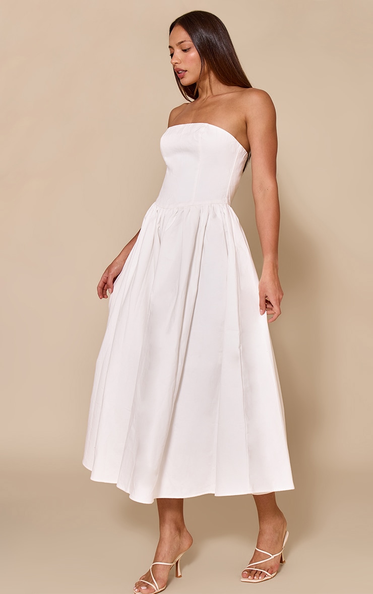 Tall Robe bustier mi-longue patineuse tissée blanche froncée image 3