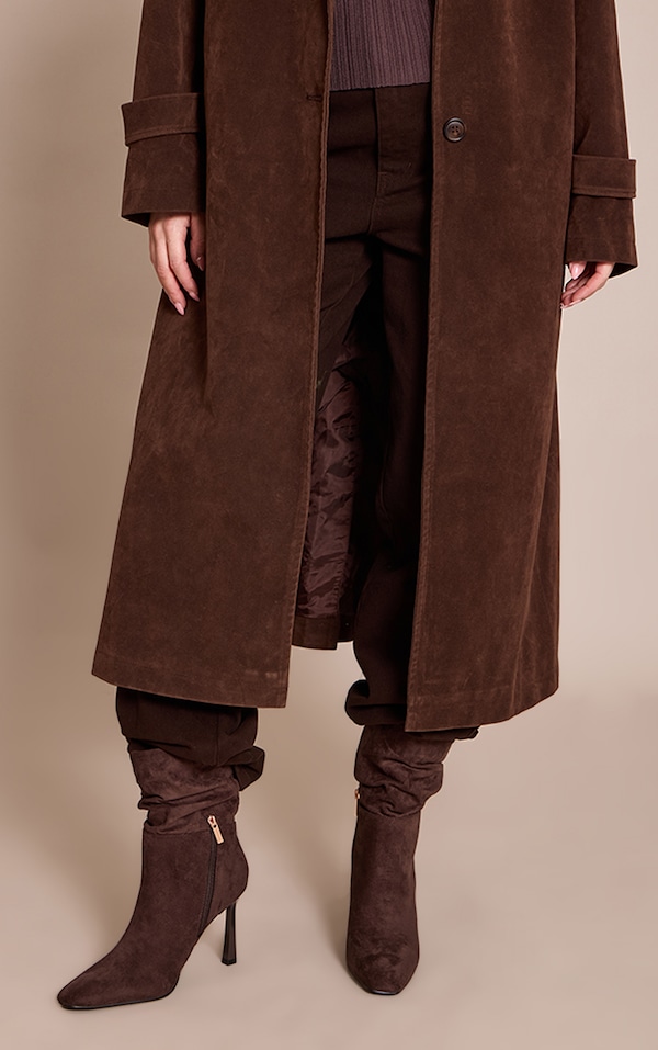 Chocolate Faux Suede Ruched Chiseled Toe Ankle Boots