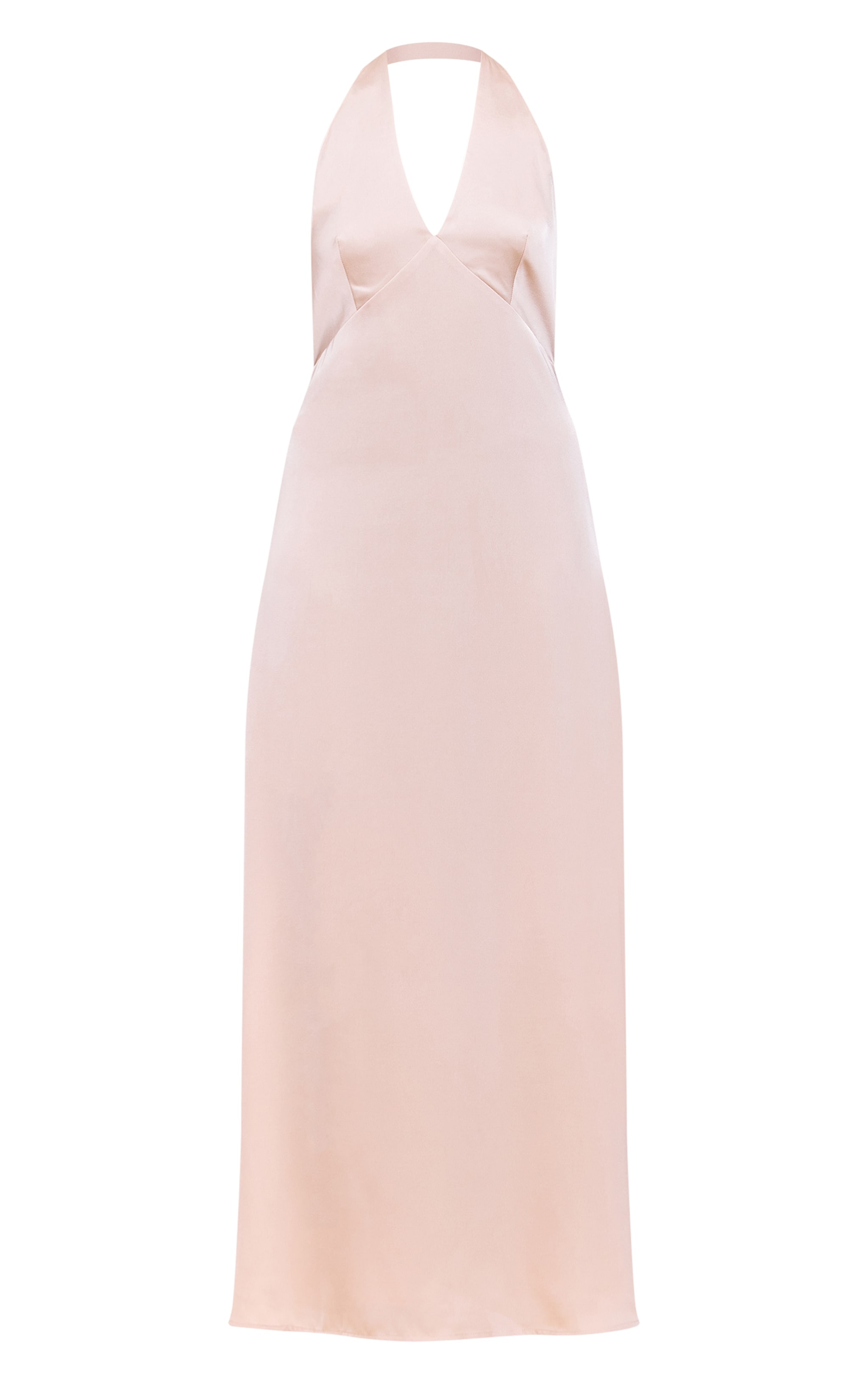 Robe longue satinée crème à col en V image 5