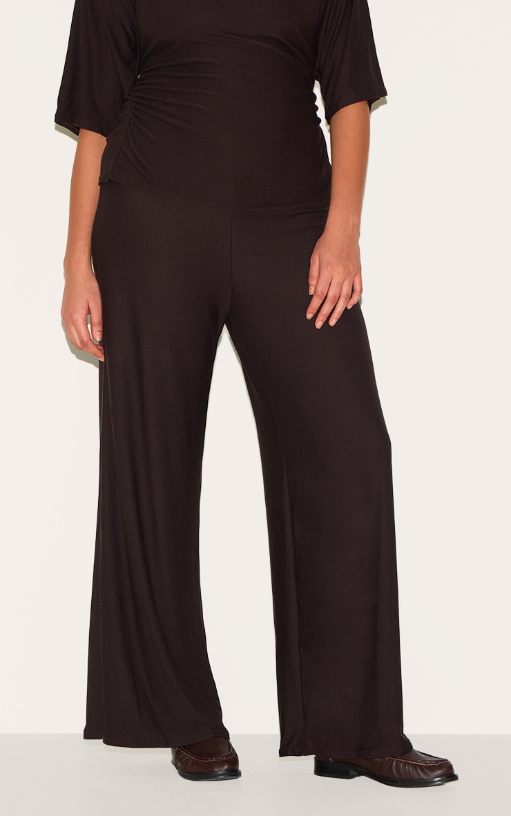 Plus Pantalon large doux chocolat à taille mi-haute image 2