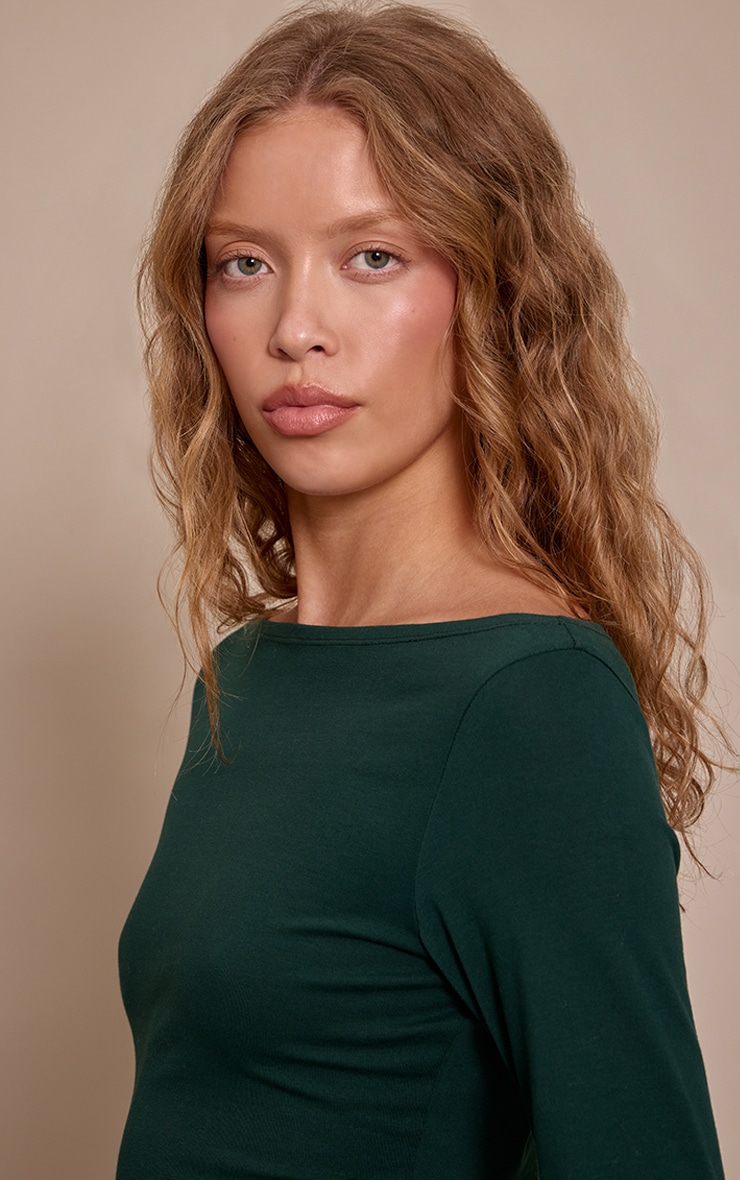 Forest Green Soft Cotton Boat Neck Flared Long Sleeve Top image 4